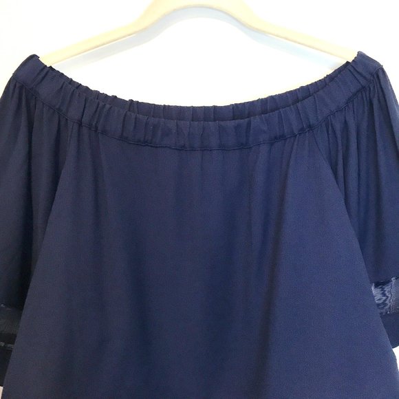 Navy Off Shoulder Top with Sheer Stipes NWT - Picture 3 of 5